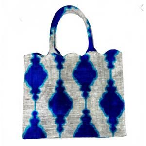 NEW BALDIZ women's hazel scalloped tote in white/ blue
